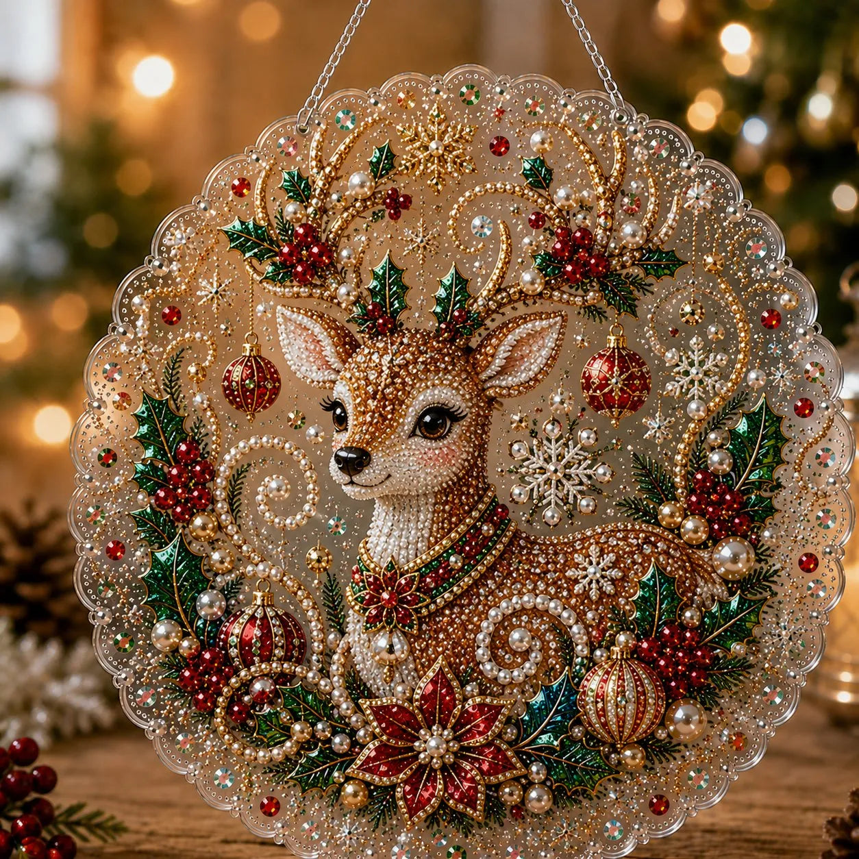 ✨ Christmas Pearl Diamond Art Hanging Ornament Kit | Luxury Flocked Canvas with Scratch-Resistant Non-Fading Pearl Beads DIY Handmade Holiday Hanging Decor 🎅💎