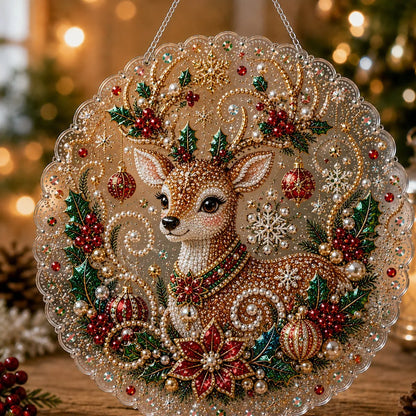 ✨ Christmas Pearl Diamond Art Hanging Ornament Kit | Luxury Flocked Canvas with Scratch-Resistant Non-Fading Pearl Beads DIY Handmade Holiday Hanging Decor 🎅💎