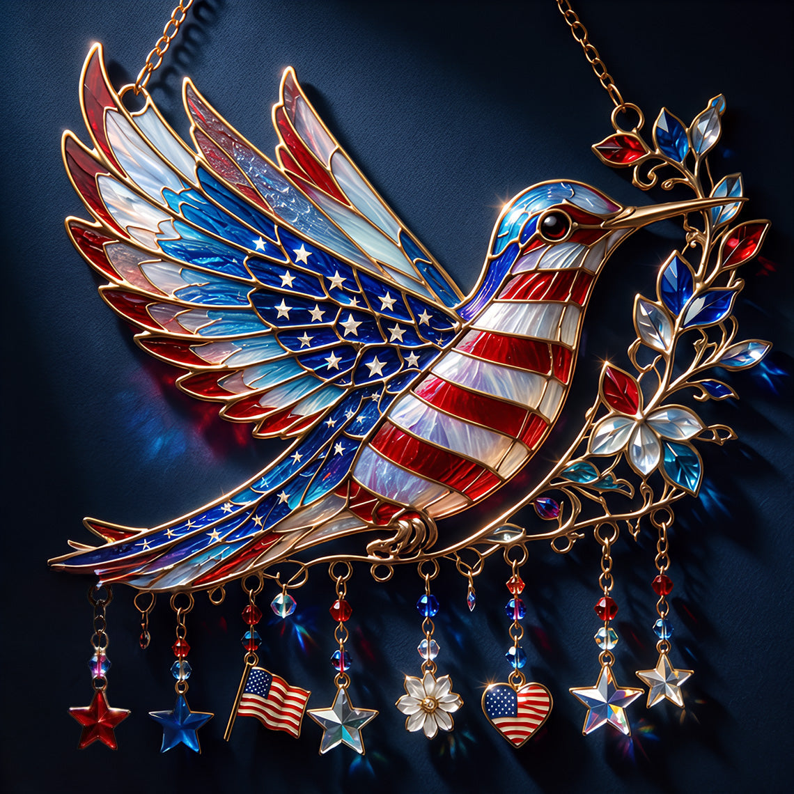 Charm Patriotic Hummingbird - Acrylic Window Hanging Suncatcher - 250th Anniversary Gift
