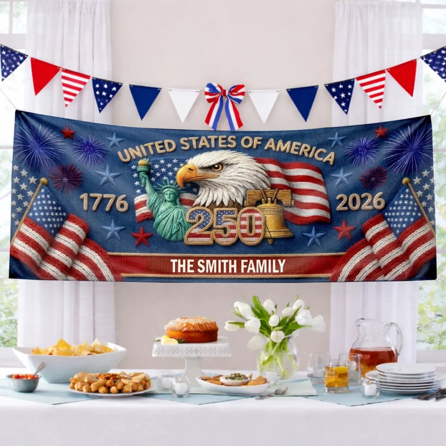 Custom Outdoor Banner - Personalized America 250th Anniversary Gifts For Mom, Dad, Brother, Sister, Kids - Together We Shine Bright
