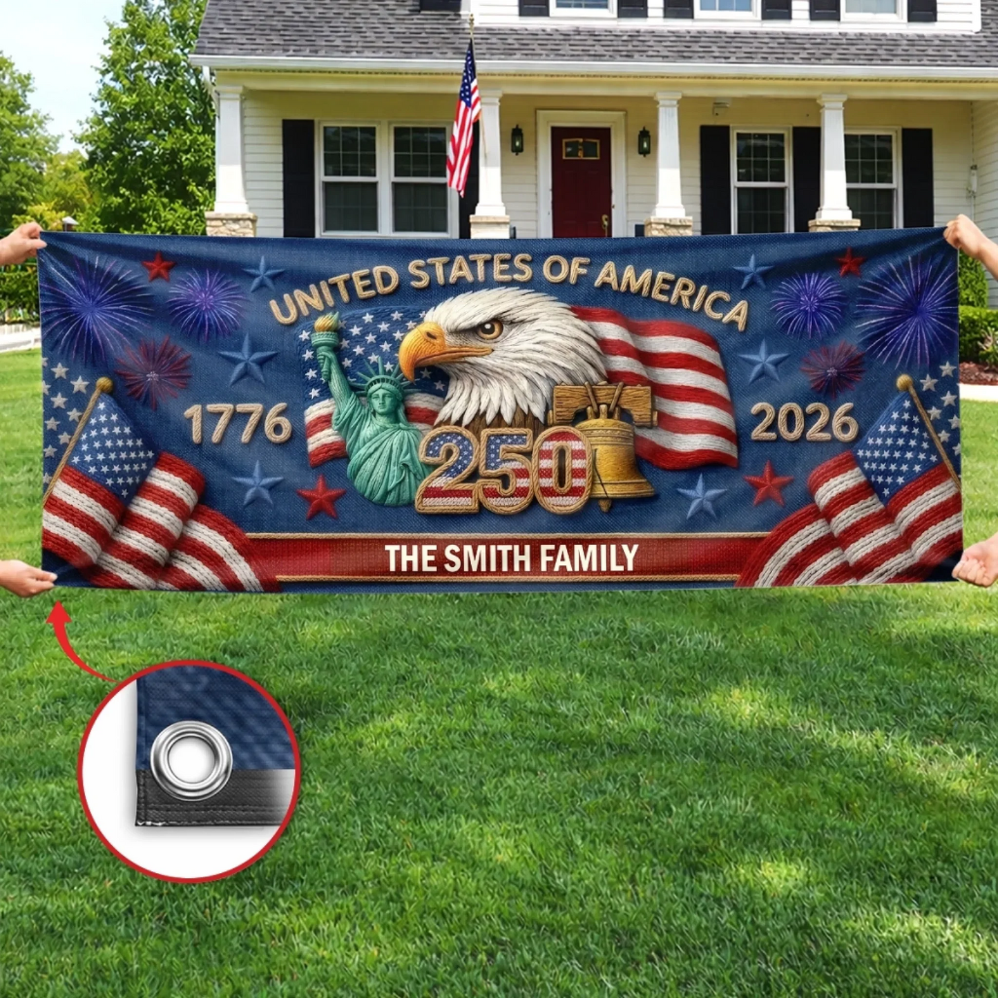 Custom Outdoor Banner - Personalized America 250th Anniversary Gifts For Mom, Dad, Brother, Sister, Kids - Together We Shine Bright