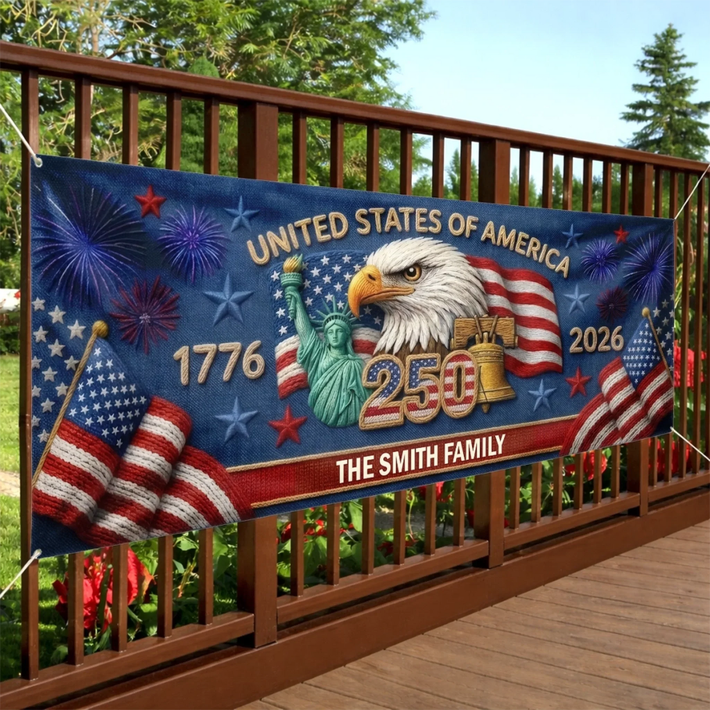 Custom Outdoor Banner - Personalized America 250th Anniversary Gifts For Mom, Dad, Brother, Sister, Kids - Together We Shine Bright