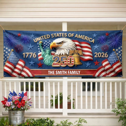 Custom Outdoor Banner - Personalized America 250th Anniversary Gifts For Mom, Dad, Brother, Sister, Kids - Together We Shine Bright