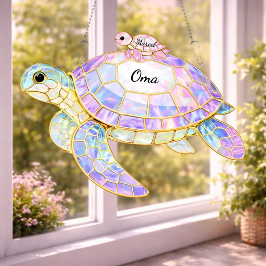 Mother/Grandma Turtle with Child/Grandchild Turtles - Personalized Suncatcher