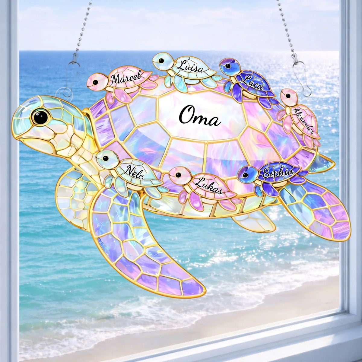 Mother/Grandma Turtle with Child/Grandchild Turtles - Personalized Suncatcher
