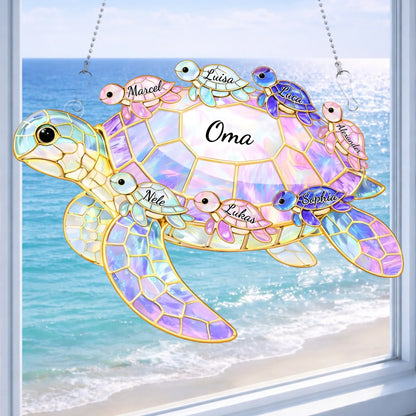 Mother/Grandma Turtle with Child/Grandchild Turtles - Personalized Suncatcher