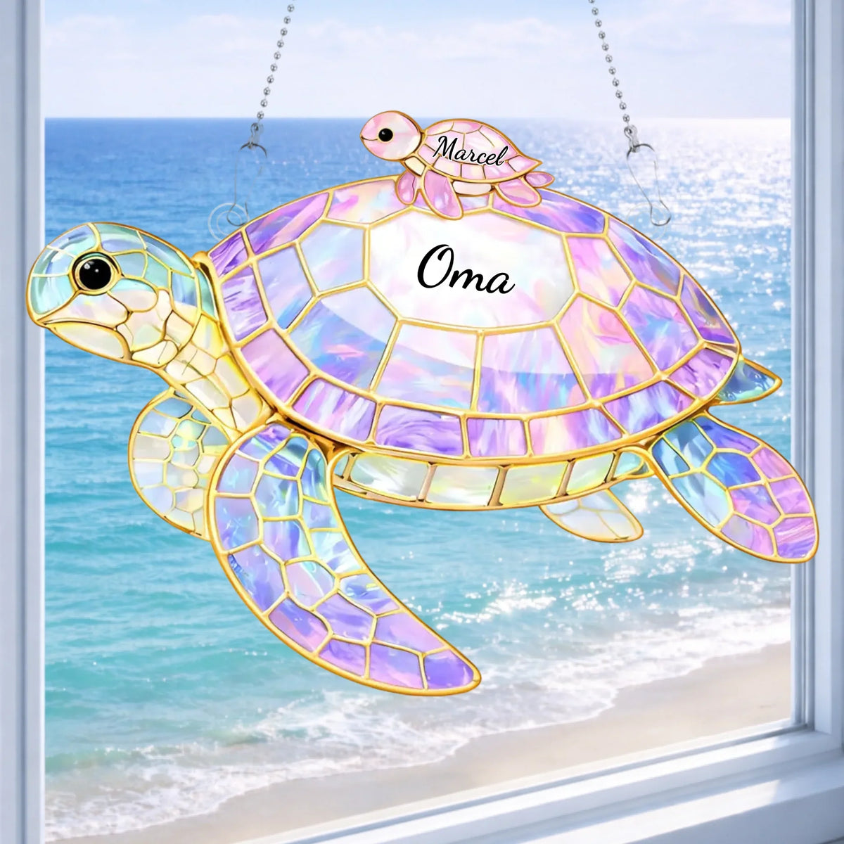 Mother/Grandma Turtle with Child/Grandchild Turtles - Personalized Suncatcher