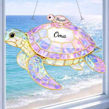 Mother/Grandma Turtle with Child/Grandchild Turtles - Personalized Suncatcher