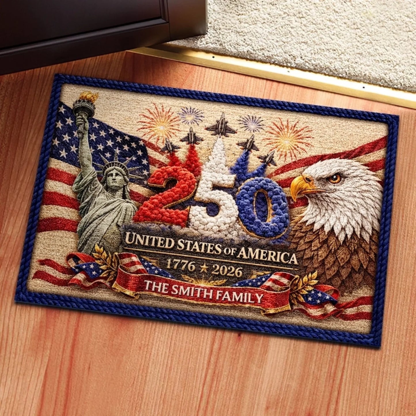 Custom Home Decor Decorative Mat - Personalized America 250th Anniversary Gifts For Mom, Dad, Brother, Sister, Kids - United We Stand Since 1776