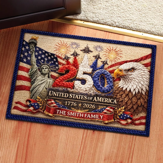 Custom Home Decor Decorative Mat - Personalized America 250th Anniversary Gifts For Mom, Dad, Brother, Sister, Kids - United We Stand Since 1776