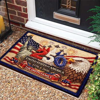 Custom Home Decor Decorative Mat - Personalized America 250th Anniversary Gifts For Mom, Dad, Brother, Sister, Kids - United We Stand Since 1776