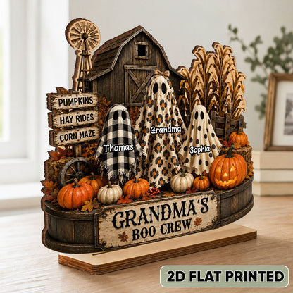 Grandma's Boo Crew Pumpkin Patch - Personalized 2-Layered Wooden Plaque - Halloween Fall Decor for Grandma