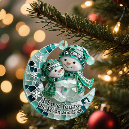 Personalized Sea Glass I Love You To The Moon and Back Snowman, Gift For Grandparents and Family Ornament