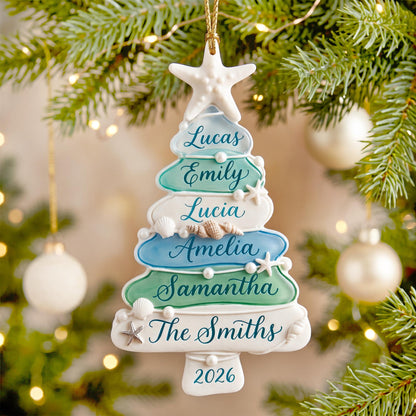 Personalized Sea Glass Tree Beach Family Christmas Ornament