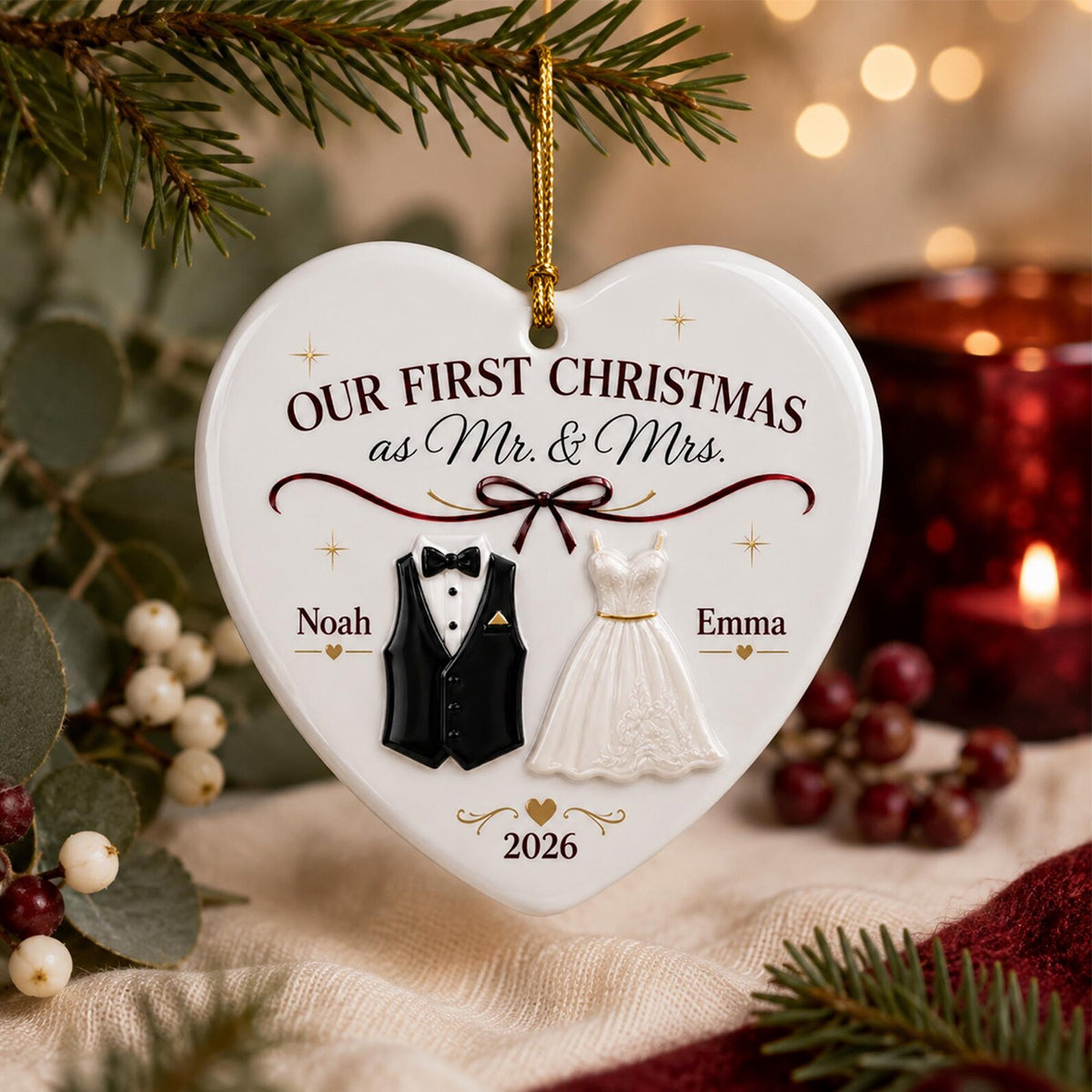 Personalized First Christmas Wedding Ornament