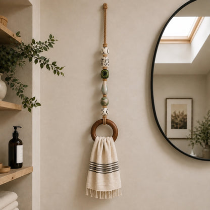 Decorative Beaded Towel Hanger with Wooden Ring