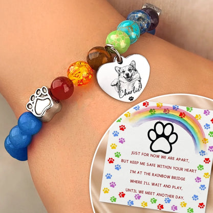 Custom Photo Rainbow Bridge Bracelet - Personalized Pet Memorial Sympathy Gifts For Dogs, Cats - Always In My Heart