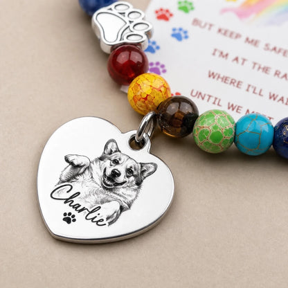 Custom Photo Rainbow Bridge Bracelet - Personalized Pet Memorial Sympathy Gifts For Dogs, Cats - Always In My Heart