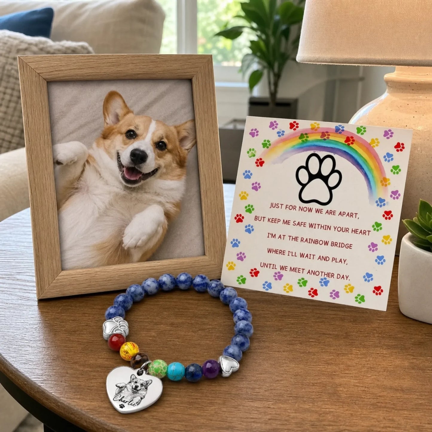 Custom Photo Rainbow Bridge Bracelet - Personalized Pet Memorial Sympathy Gifts For Dogs, Cats - Always In My Heart