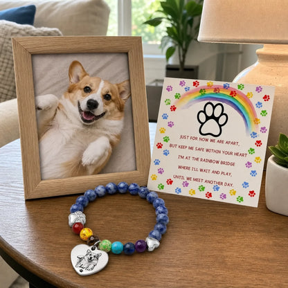 Custom Photo Rainbow Bridge Bracelet - Personalized Pet Memorial Sympathy Gifts For Dogs, Cats - Always In My Heart