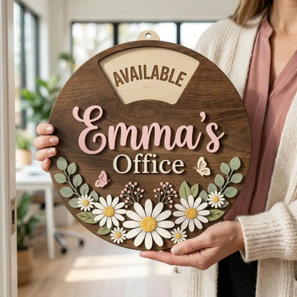 Custom Rotating Wooden Door Sign - Personalized Office Status Spinner,6 Rotating Text, Wooden Work In Progress Sign for Boss Desk Door Decor