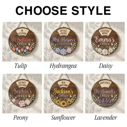 Custom Rotating Wooden Door Sign - Personalized Office Status Spinner,6 Rotating Text, Wooden Work In Progress Sign for Boss Desk Door Decor