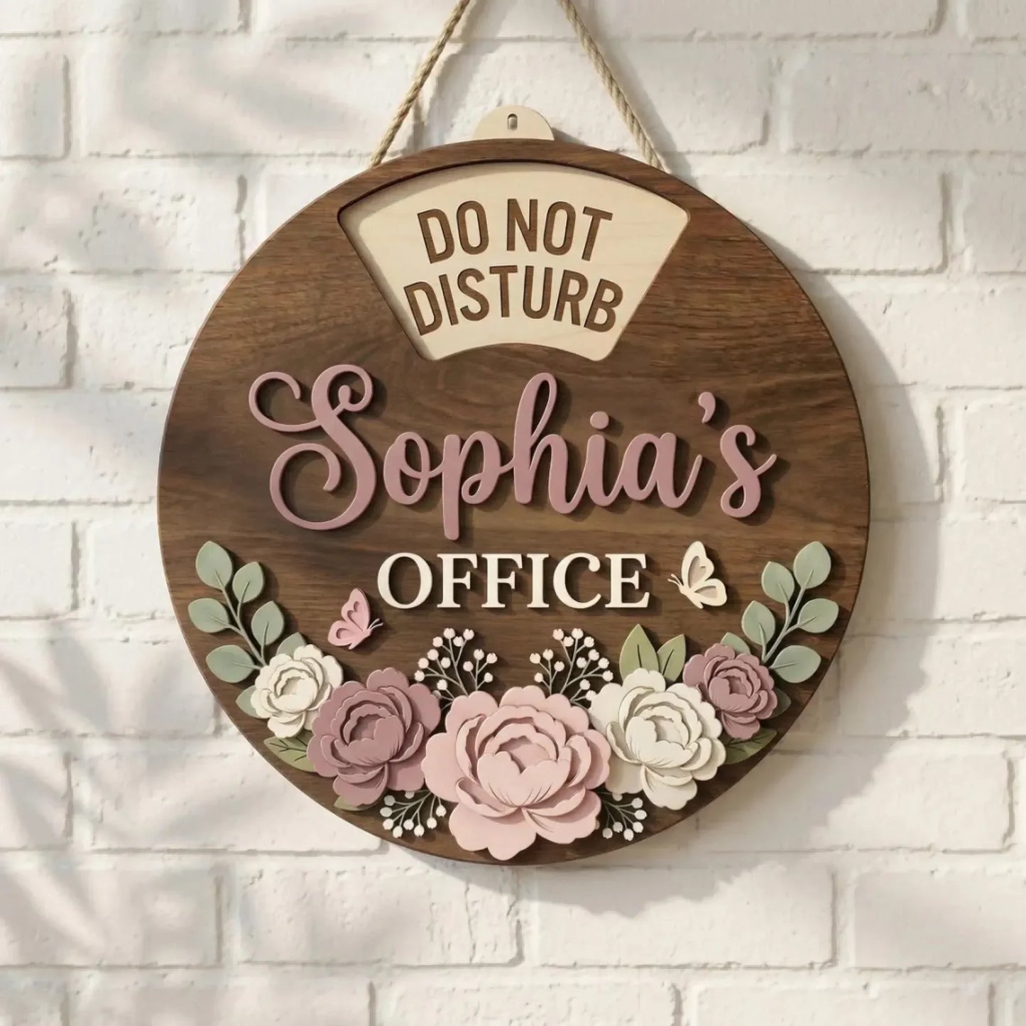 Custom Rotating Wooden Door Sign - Personalized Office Status Spinner,6 Rotating Text, Wooden Work In Progress Sign for Boss Desk Door Decor