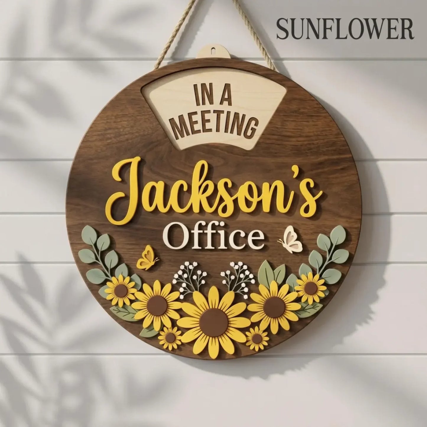 Custom Rotating Wooden Door Sign - Personalized Office Status Spinner,6 Rotating Text, Wooden Work In Progress Sign for Boss Desk Door Decor