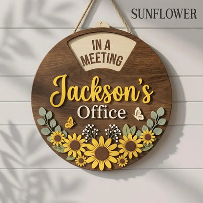 Custom Rotating Wooden Door Sign - Personalized Office Status Spinner,6 Rotating Text, Wooden Work In Progress Sign for Boss Desk Door Decor