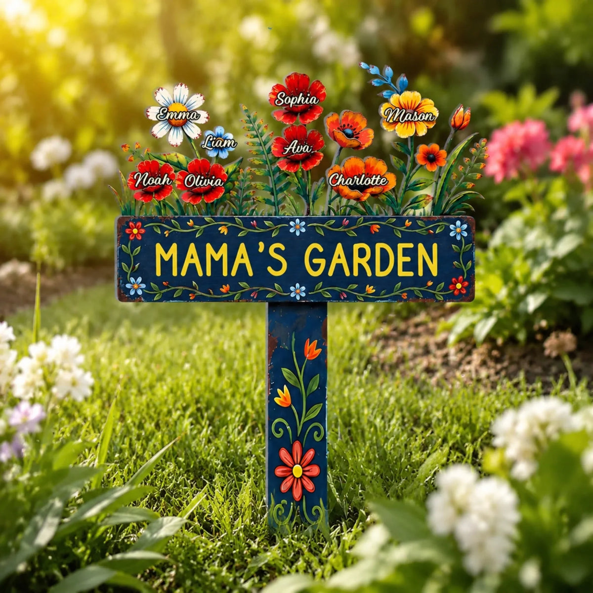 Every Flower Holds A Name Mama Loves - Personalized Plaque Stake, Custom Children Names, Heartfelt Gift For Mom & Grandma