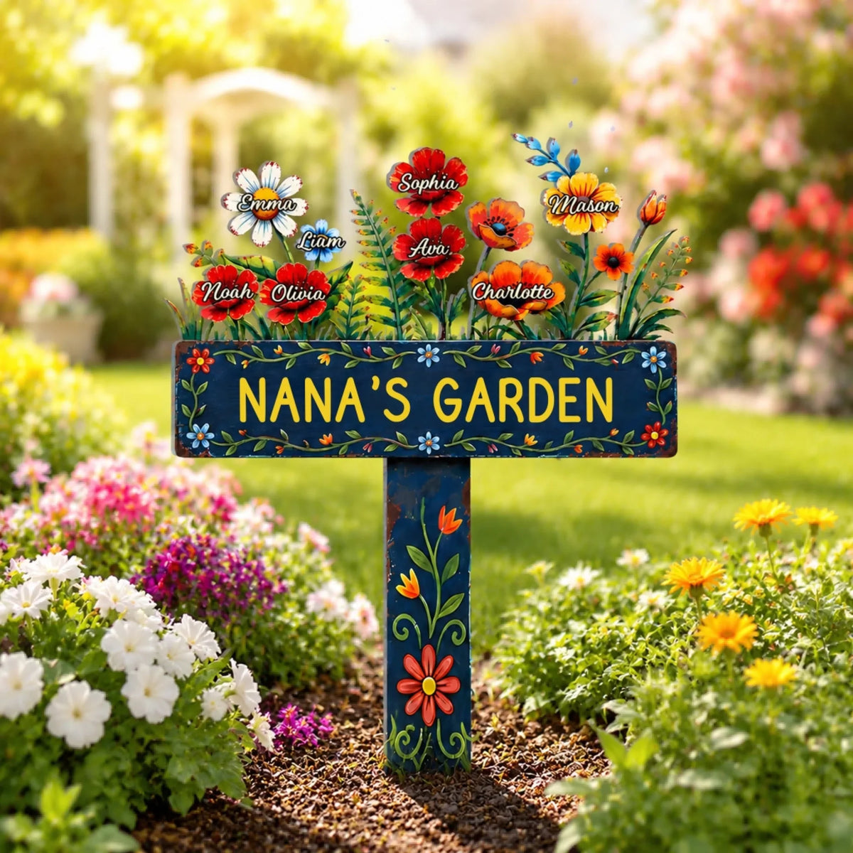 Every Flower Holds A Name Mama Loves - Personalized Plaque Stake, Custom Children Names, Heartfelt Gift For Mom & Grandma