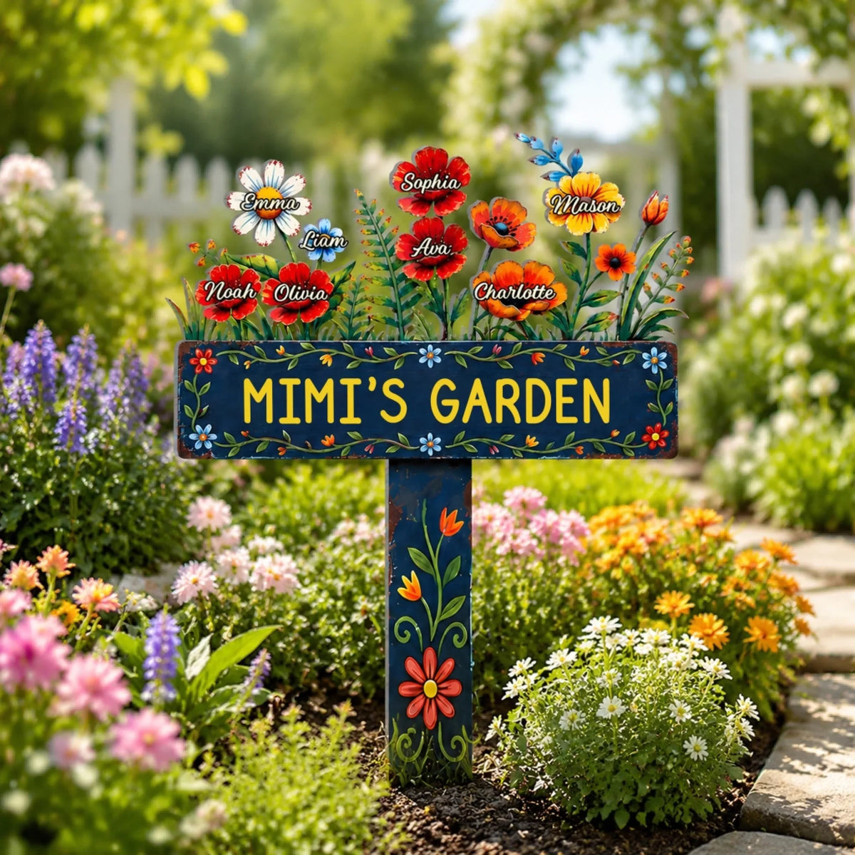 Every Flower Holds A Name Mama Loves - Personalized Plaque Stake, Custom Children Names, Heartfelt Gift For Mom & Grandma