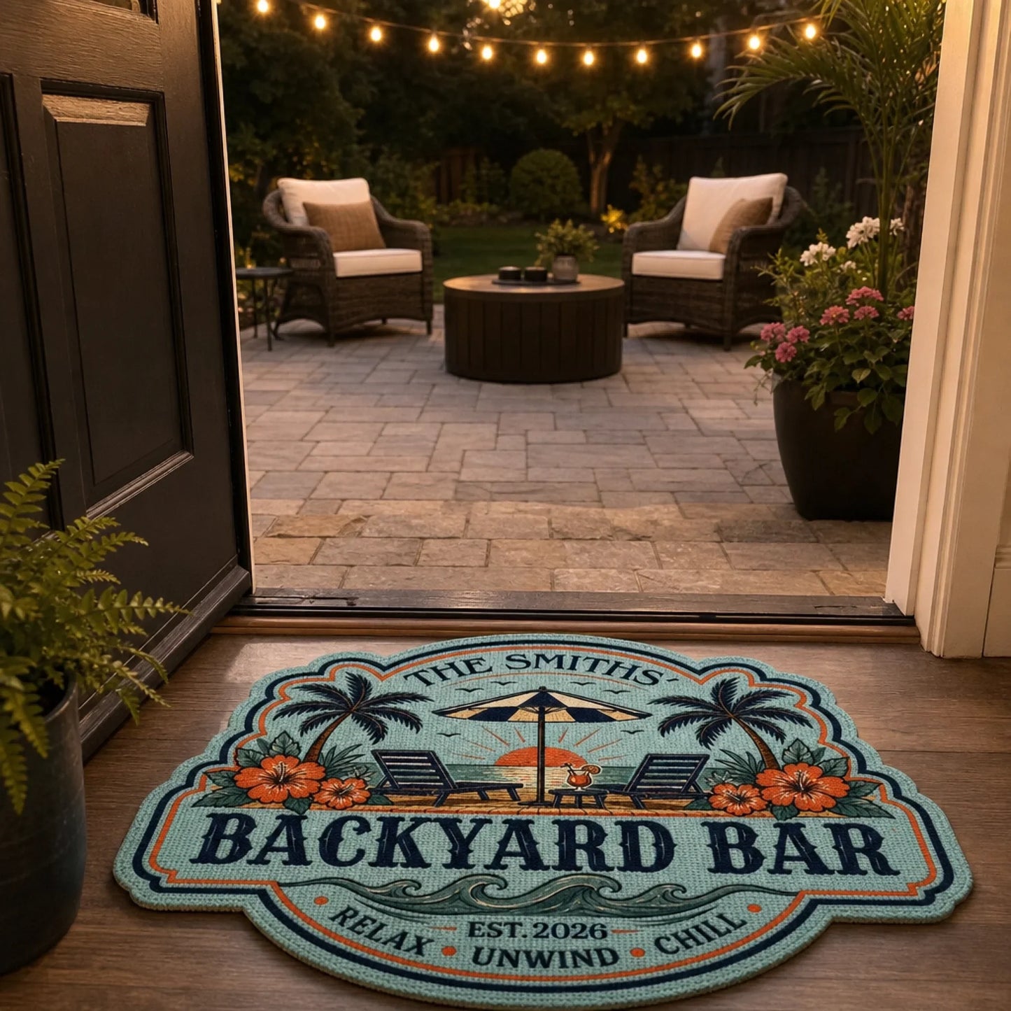 Custom Poolside Shaped Doormat - Personalized Summer Vacation And Travel Gifts