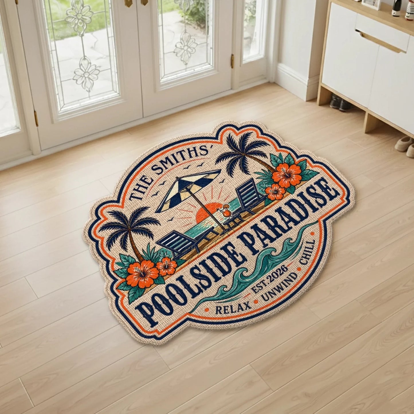 Custom Poolside Shaped Doormat - Personalized Summer Vacation And Travel Gifts
