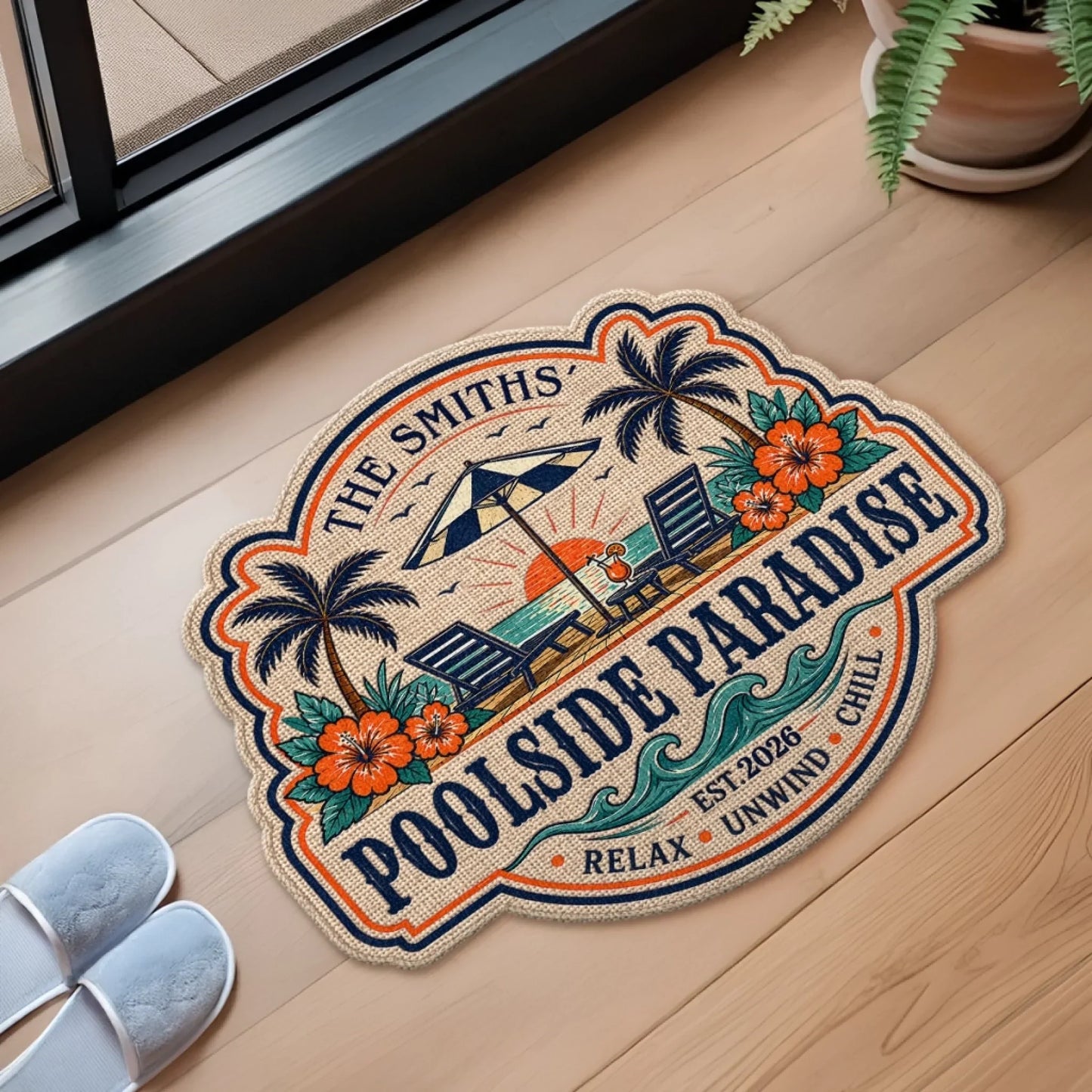 Custom Poolside Shaped Doormat - Personalized Summer Vacation And Travel Gifts