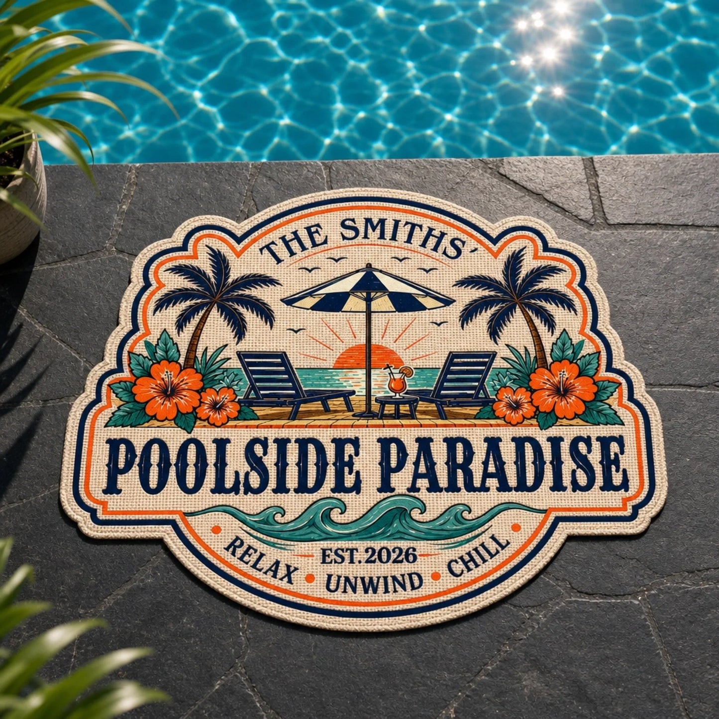 Custom Poolside Shaped Doormat - Personalized Summer Vacation And Travel Gifts