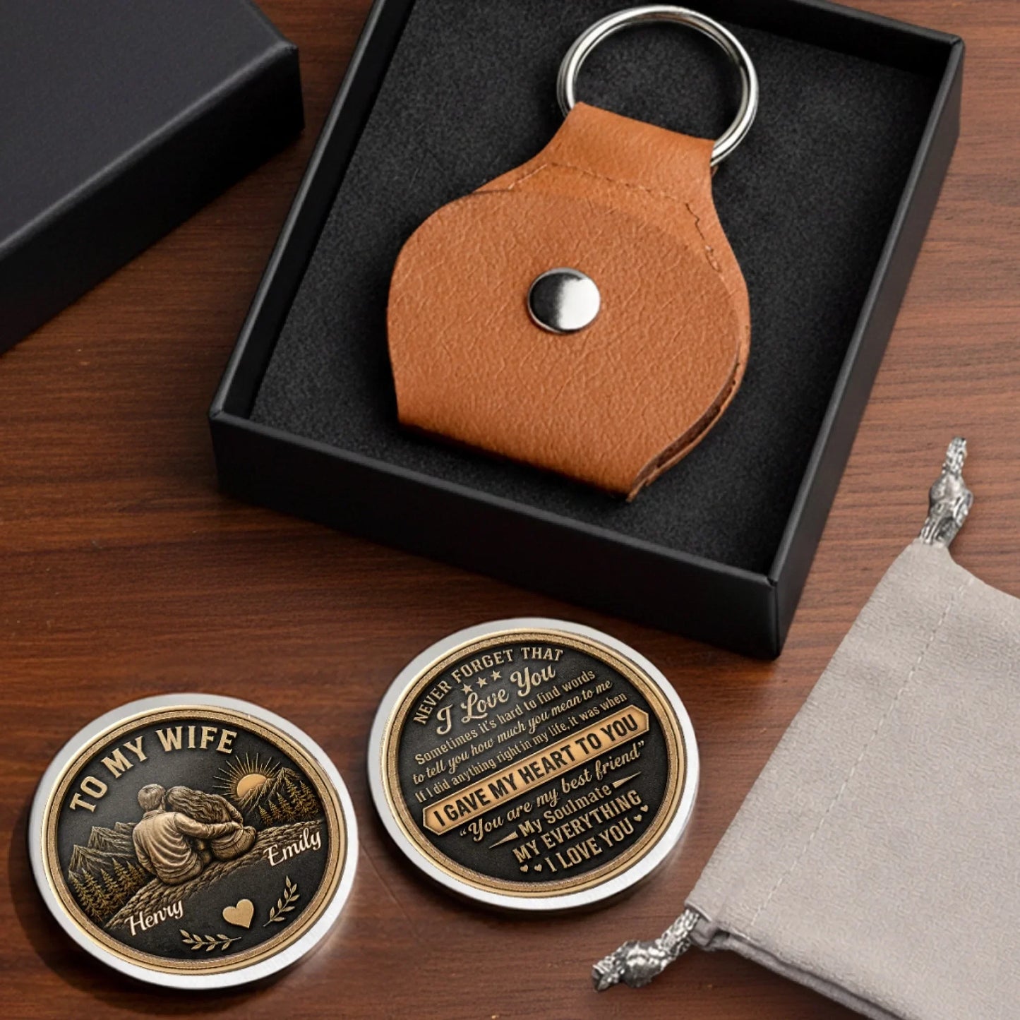 Custom Pocket Hug - Personalized Anniversary Wedding Gifts For Husband And Wife, Him And Her - Love Token Lasts Forever