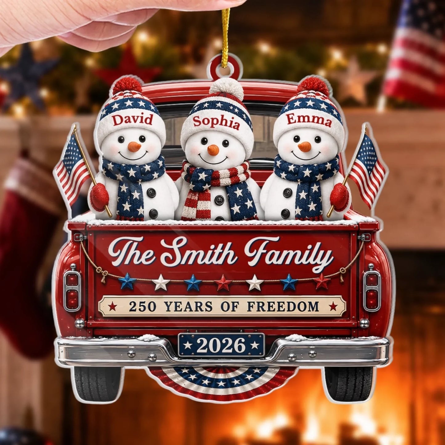 Personalized America 250th Anniversary Christmas Acrylic Ornament - Driven By Love United By Freedom
