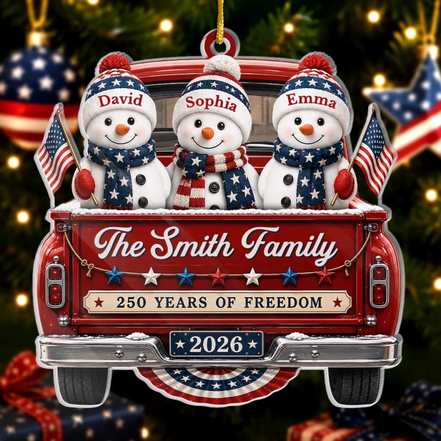 Personalized America 250th Anniversary Christmas Acrylic Ornament - Driven By Love United By Freedom