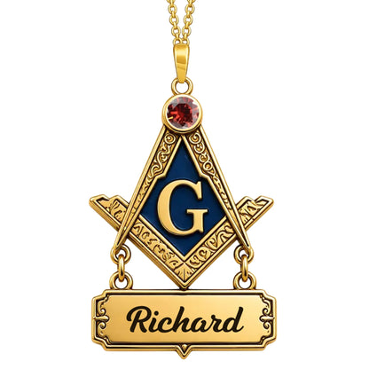 Custom Masonic Birthstone Necklace - Personalized Freemason Gifts For Men - Brotherhood Beyond A Lifetime