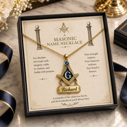 Custom Masonic Birthstone Necklace - Personalized Freemason Gifts For Men - Brotherhood Beyond A Lifetime