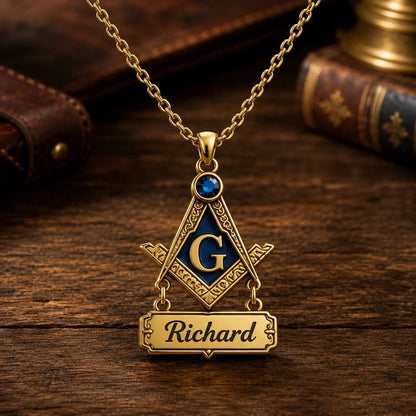Custom Masonic Birthstone Necklace - Personalized Freemason Gifts For Men - Brotherhood Beyond A Lifetime