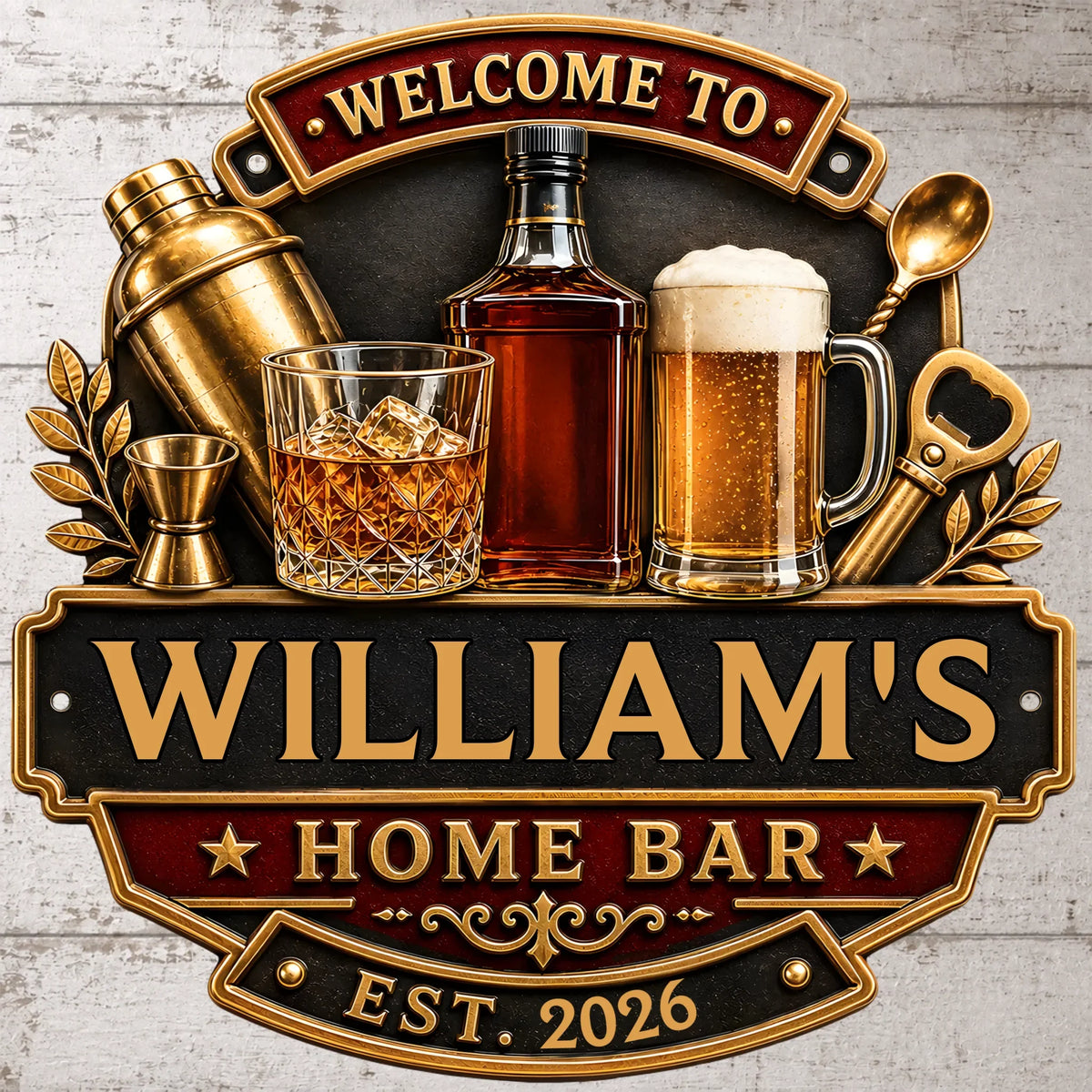 Custom Bar Shaped Metal Sign - Personalized Birthday Gifts For Husband, Son, Grandson, Brother, Grandpa, Dad, Yourself - Home Bar