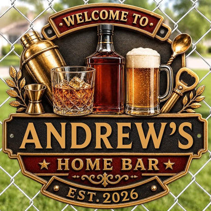 Custom Bar Shaped Metal Sign - Personalized Birthday Gifts For Husband, Son, Grandson, Brother, Grandpa, Dad, Yourself - Home Bar