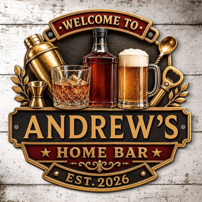 Custom Bar Shaped Metal Sign - Personalized Birthday Gifts For Husband, Son, Grandson, Brother, Grandpa, Dad, Yourself - Home Bar