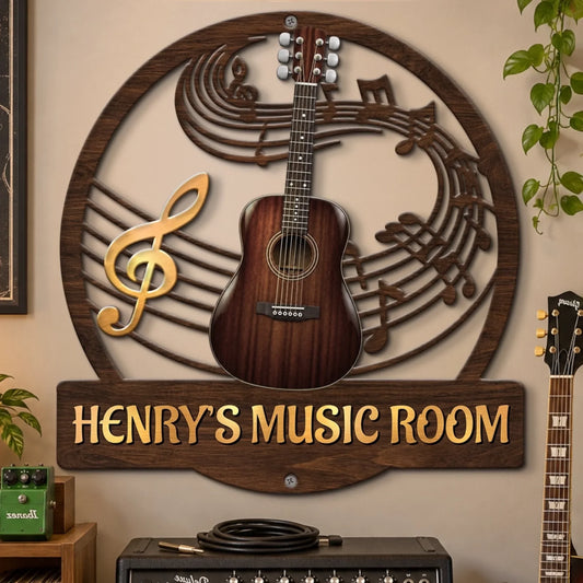 Personalized Shaped Metal Sign with Guitar and Musical Notes - Custom Gifts For Guitar Lovers - Life Is Better With Music