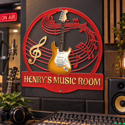 Personalized Shaped Metal Sign with Guitar and Musical Notes - Custom Gifts For Guitar Lovers - Life Is Better With Music