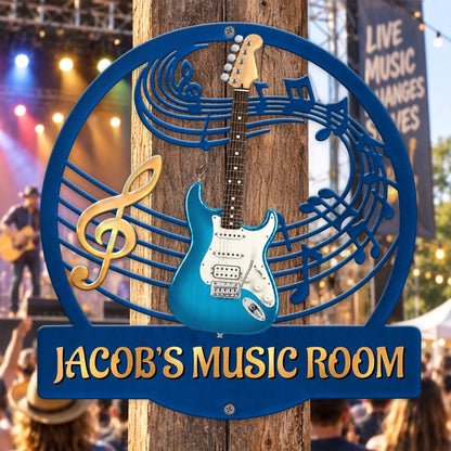 Personalized Shaped Metal Sign with Guitar and Musical Notes - Custom Gifts For Guitar Lovers - Life Is Better With Music