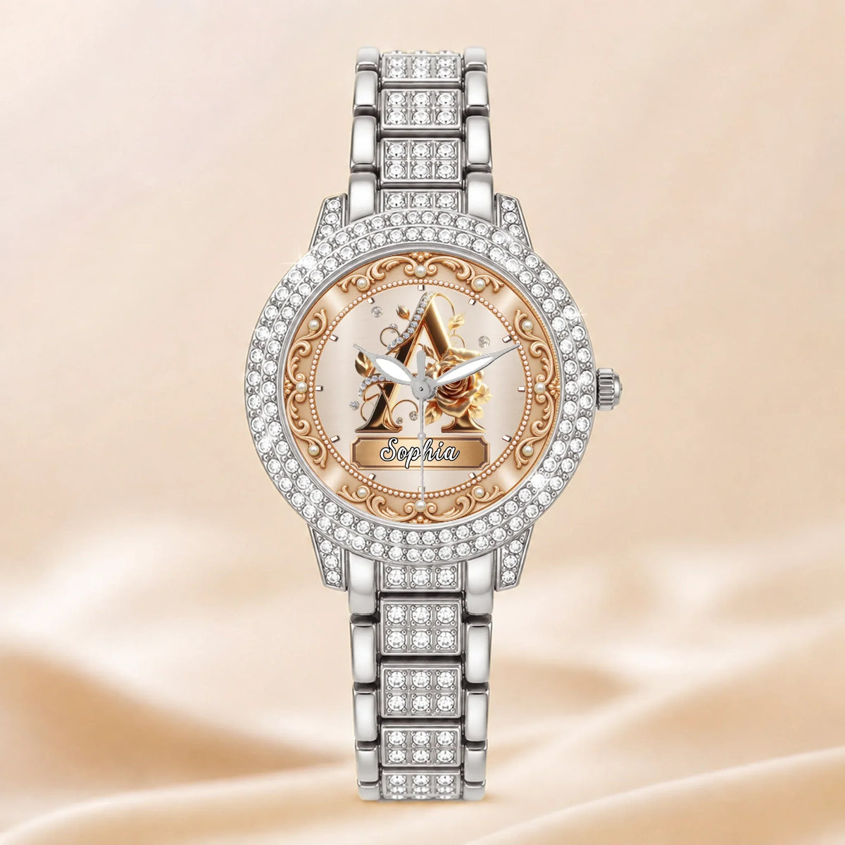 Personalized Pearl & Rose Monogram Watch - Custom Initial & Name Luxury Floral Watch - Elegant Gift
