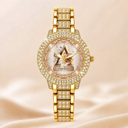 Personalized Pearl & Rose Monogram Watch - Custom Initial & Name Luxury Floral Watch - Elegant Gift